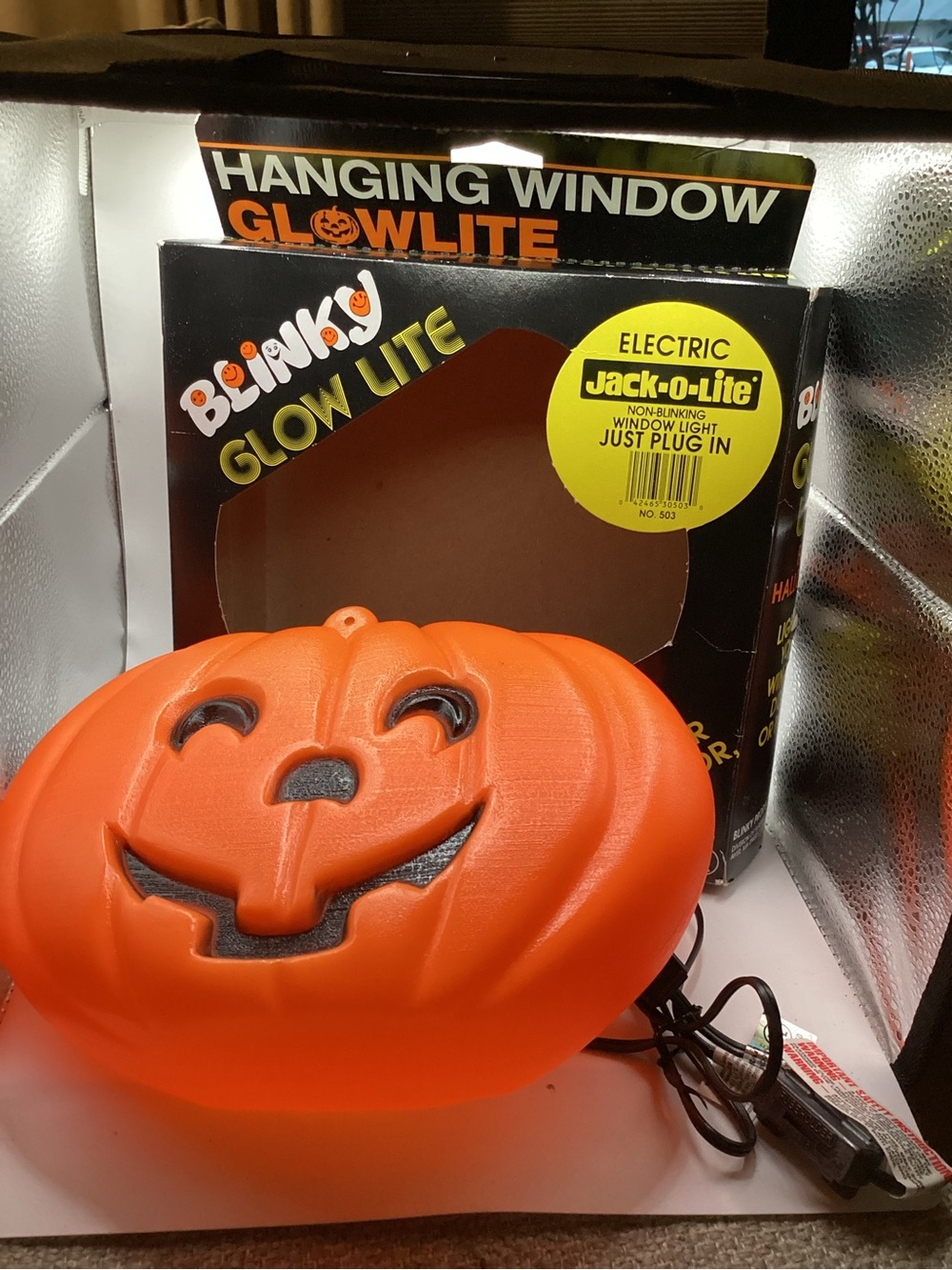 vintage 1995 Blinky Glow Lite hanging window jack-o'-lantern blow mold decor